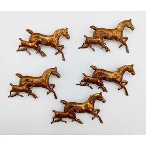 Vintage Brass Horse Mom & Baby 1" Tall Furniture Accent Pieces Lot of 5